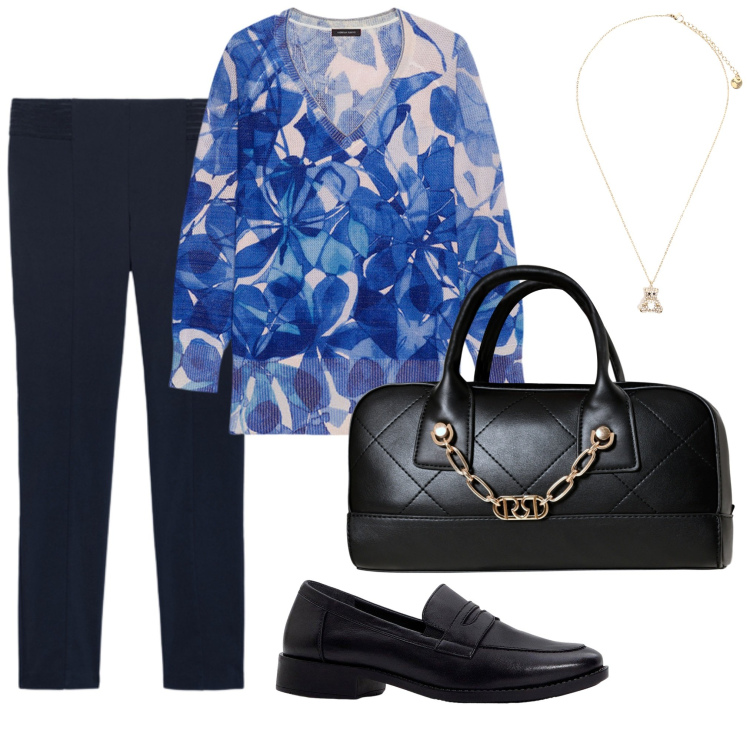 Outfit donna - Fiorella Rubino 2. Stile Casual per Tutti i giorni. Abbinamento con mocassini, borse a mano, ciondoli, maglieria, jeggings.