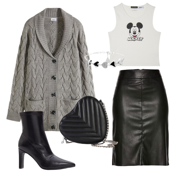 Outfit donna - Total look #2237885. Abbinamento con cardigans, stivaletti, gonne longuette, borse a tracolla, braccialetti, canottiere.