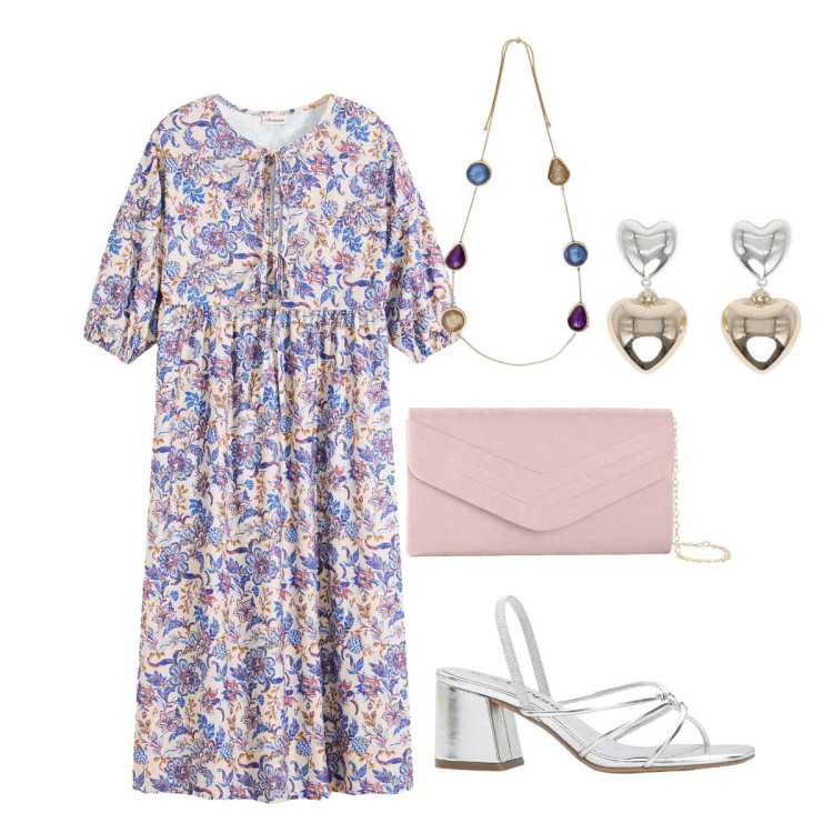 Outfit donna - Prenditi cura di te. Stile Bon Ton per Tutti i giorni. Abbinamento con pochette, sandali col tacco, vestiti, orecchini, collane.