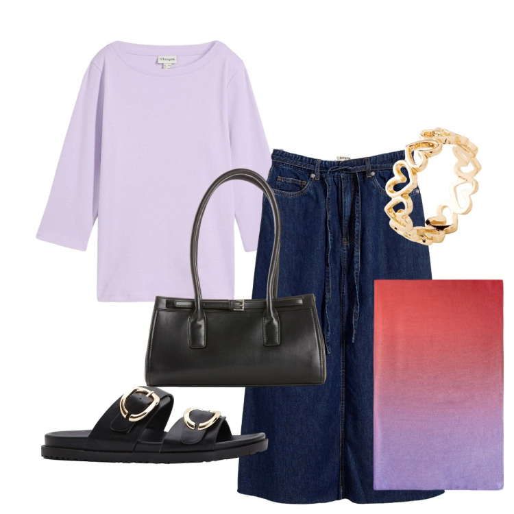 Outfit donna - Mi mancherà il cielo d\'estate. Stile Urban per Tutti i giorni. Abbinamento con ciabatte, borse a mano, gonne longuette, anelli, maglieria, stole.
