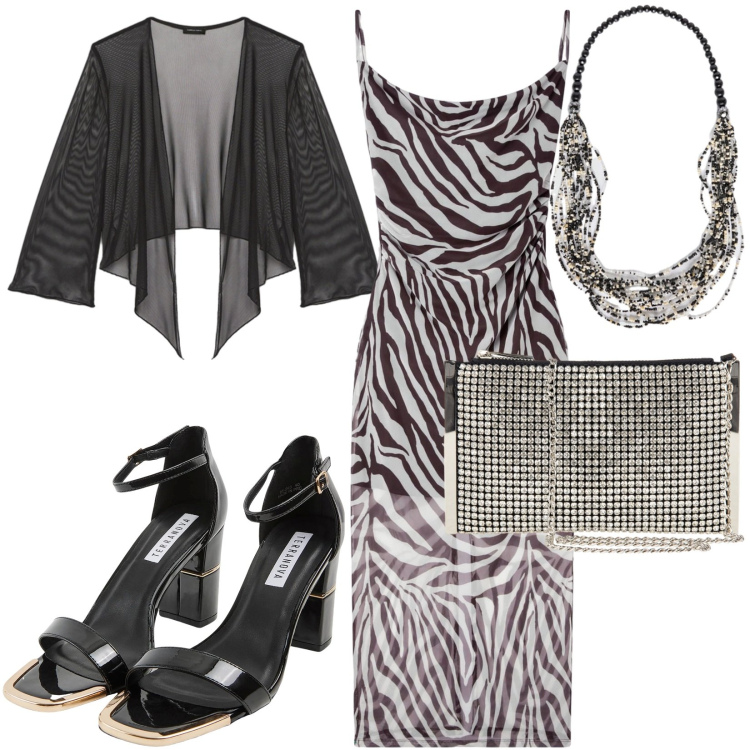 Outfit donna - Bella come l\'estate. Stile Glamour per Serata fuori. Abbinamento con vestiti lunghi, sabot, pochette, bolero, collane.