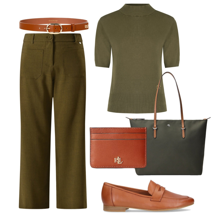 Outfit donna - FW26 Rinascimento everyday. Stile Casual chic per Tutti i giorni. Abbinamento con pantaloni, pullovers, cinture, portafogli, borse tote, mocassini.