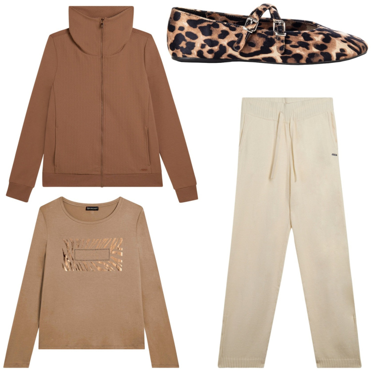 Outfit donna - Sporty chic. Stile Sporty chic per Sport. Abbinamento con ballerine, felpe, t-shirt, pantaloni.
