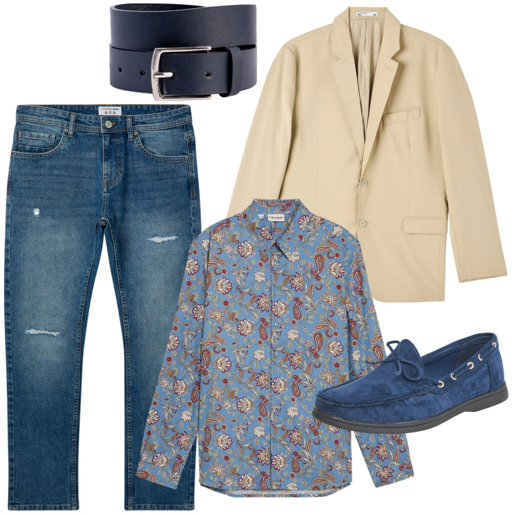 Outfit uomo - La giacca chiara. Stile Business/Elegante per Tutti i giorni. Abbinamento con camicie, giacche, scarpe stringate, jeans strappati, cinture.