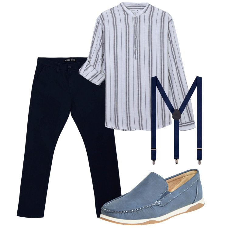 Outfit uomo - Coreana e bretelle. Stile Casual per Tutti i giorni. Abbinamento con scarpe stringate, pantaloni chino, camicie, bretelle.