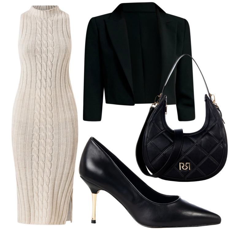 Outfit donna - L\'abito in maglia. Stile Glamour per Serata fuori. Abbinamento con vestiti midi/longuette, borse a tracolla, décolleté, bolero.