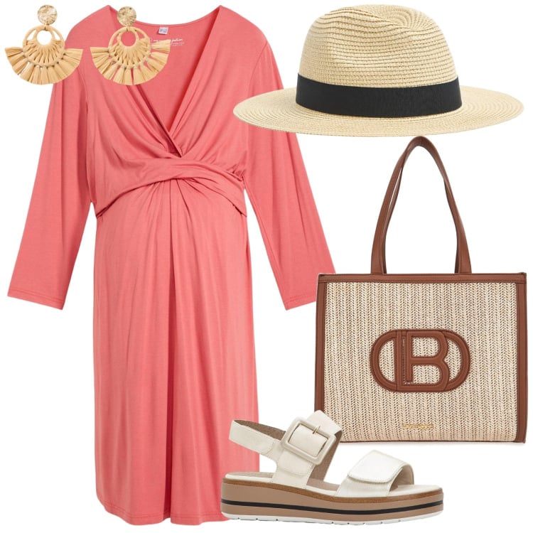 Outfit donna - Giornata pink!. Stile Casual per Tutti i giorni. look ideale per Premaman. Abbinamento con orecchini, sandali, vestiti, cappelli, borse a spalla.