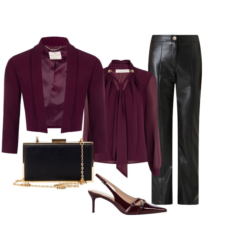 Outfit donna - Rinascimento per la serata. Stile Chic per Serata fuori. Abbinamento con bluse, pantaloni, décolleté, pochette, blazer.