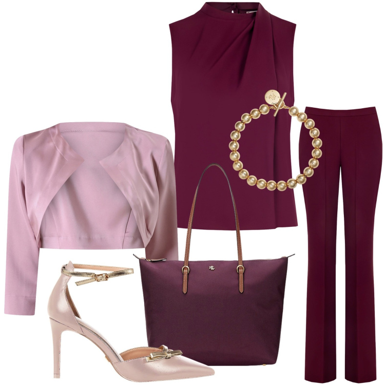 Outfit donna - Rinascimento - Nuova collezione FW26. Stile Minimal per Serata fuori. Abbinamento con top, pantaloni, décolleté, bolero, braccialetti, borse tote.