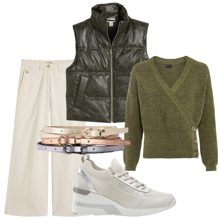 Outfit donna - bonprix - I nuovi must-have autunnali FW. Stile Minimal per Tutti i giorni. Abbinamento con maglieria, cinture, sneakers, pantaloni, piumini.