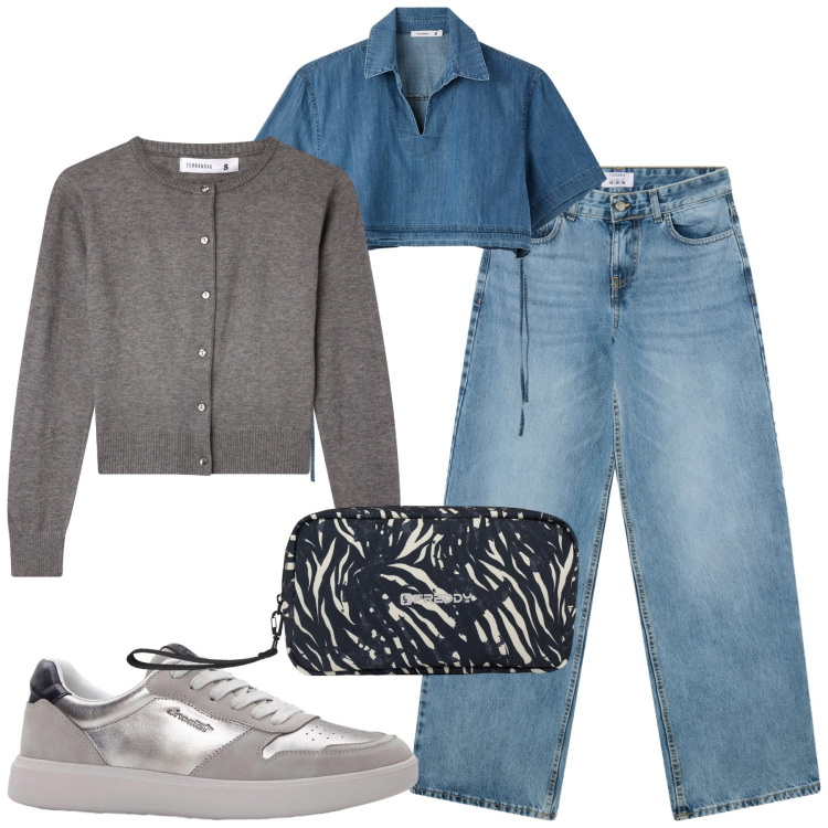 Outfit donna - Relax. Stile Casual chic per Tutti i giorni. Abbinamento con sneakers, camicie a manica corta, jeans boyfriend, cardigans, valigie.