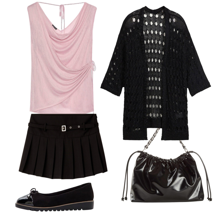 Outfit donna - Total look #2238264. Stile Casual chic per Tutti i giorni. Abbinamento con ballerine, shopping bag, cardigans, minigonne, top.