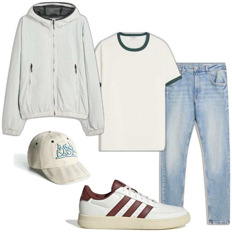 Outfit hombre - Casual #14625. Estilo Casual para Todos los días. Combinación con chaquetas, vaqueros pitillo, sombreros, sneakers, camiseta.