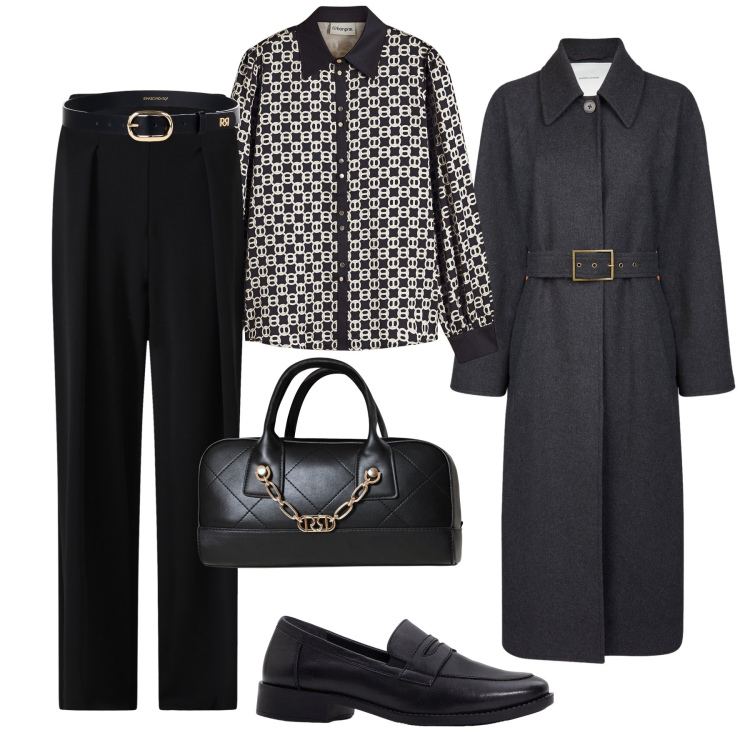 Outfit donna - Total black per ogni occasione. Stile Glamour per Tutti i giorni. Abbinamento con mocassini, bluse, cinture, borse a mano, pantaloni, cappotti.