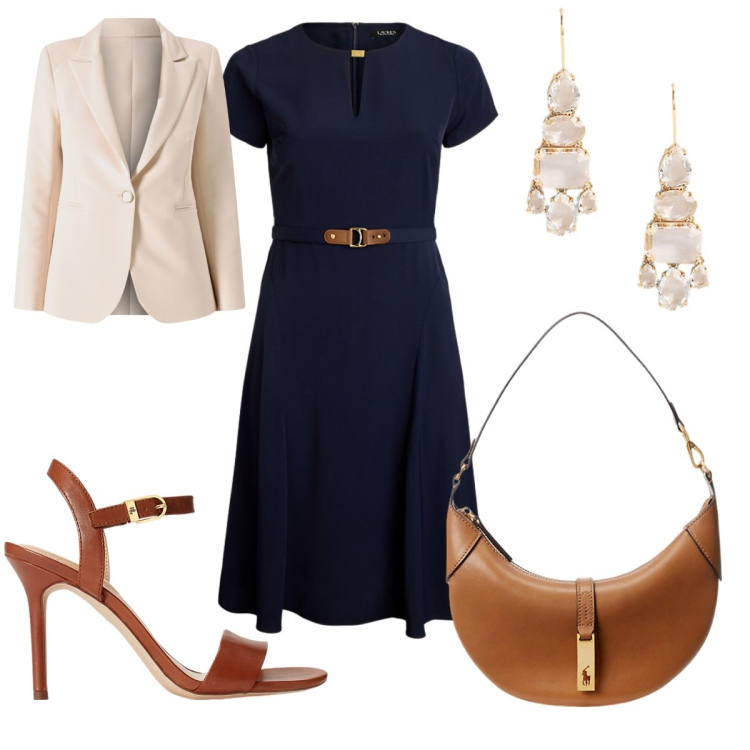 Outfit donna - Benvenuto Settembre. Stile Bon Ton per Scuola/Università. Abbinamento con blazer, vestiti, borse a spalla, orecchini, sandali in pelle.