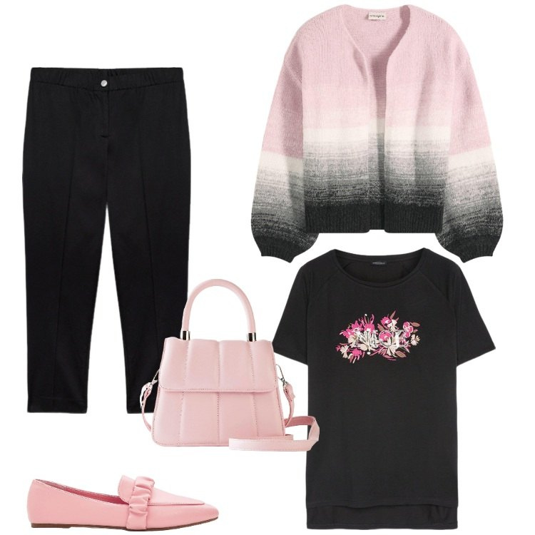 Outfit donna - -Settembre. Stile Vintage retrò per Scuola/Università. Abbinamento con cardigans, mocassini, borse a tracolla, t-shirt, pantaloni chino.