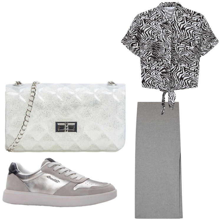 Outfit donna - Semplice. Stile Sporty chic per Tutti i giorni. Abbinamento con sneakers, borse a tracolla, camicie a manica corta, gonne lunghe.