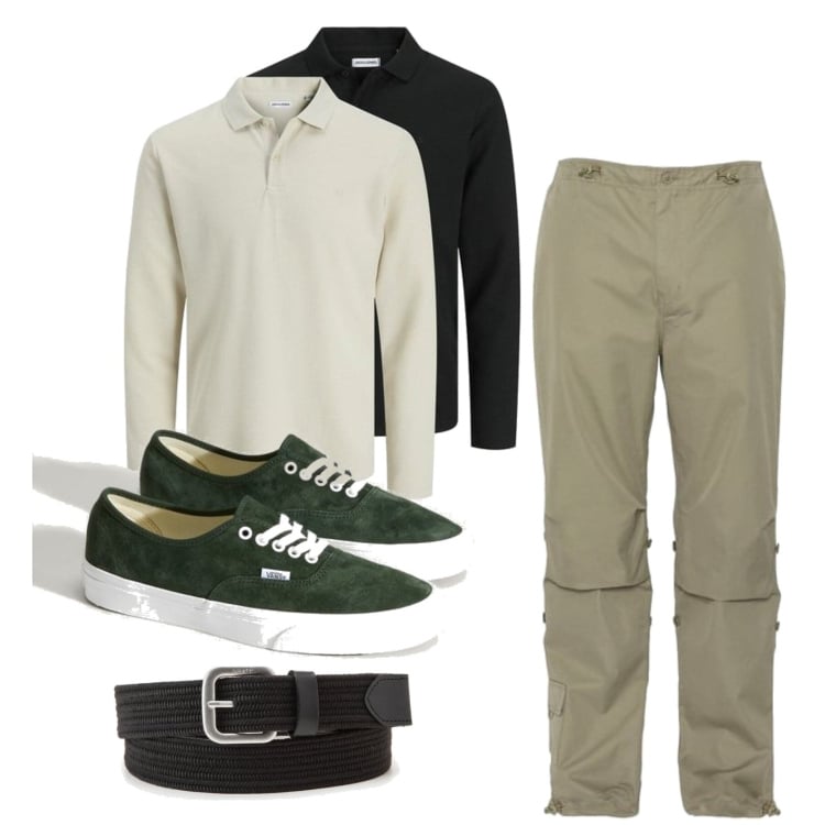 Outfit hombre - Casual #14626. Estilo Casual para Todos los días. Combinación con pantalones, cinturones, polo, sneakers.