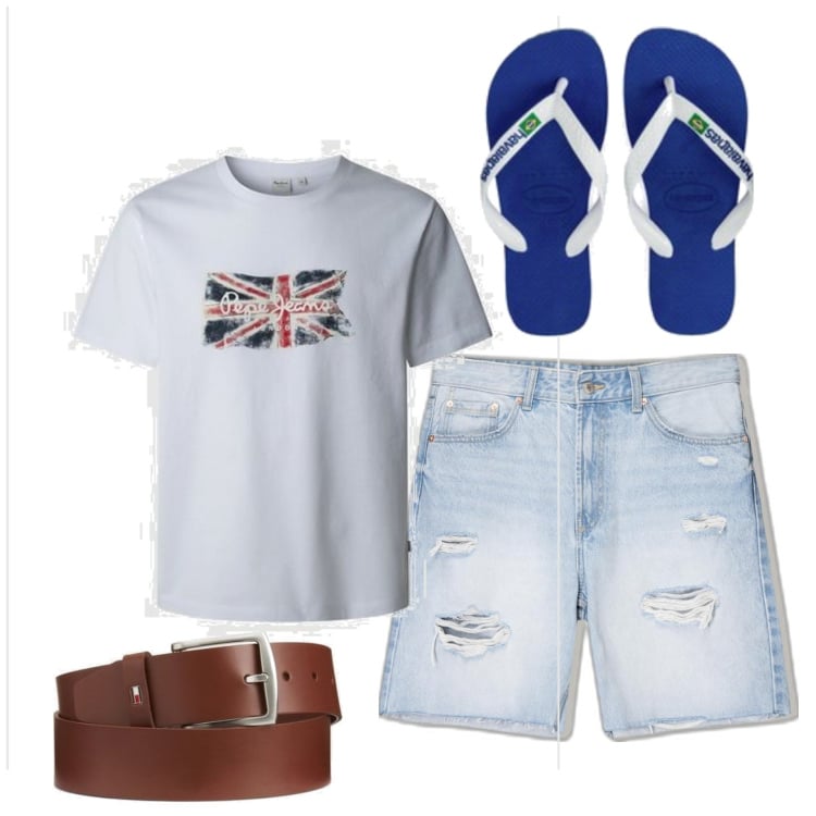 Outfit hombre - Casual #14627. Estilo Casual para Todos los días. Combinación con camiseta, sandalias, bermudas, cinturones.