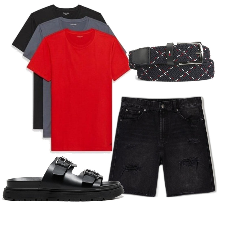 Outfit hombre - Casual #14628. Estilo Casual para Todos los días. Combinación con camiseta, sandalias, bermudas, cinturones.