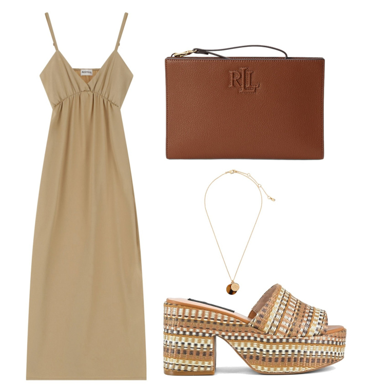 Outfit donna - Che caldo!. Stile 70s per Mare. Abbinamento con vestiti, collane, pochette, zeppe.