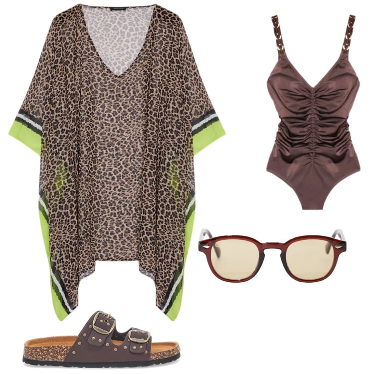 Outfit donna - Sul lungomare. Stile Chic per Mare. Abbinamento con occhiali da sole, caftani, costumi interi, ciabatte.