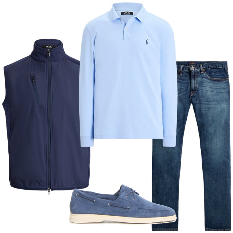 Outfit uomo - Gilet trapuntato. Stile Urban per Tutti i giorni. Abbinamento con jeans dritti, gilet, polo, scarpe stringate.