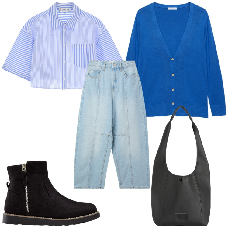 Outfit donna - Fall Collections - casual FW25. Stile Casual per Tutti i giorni. Abbinamento con stivaletti, jeans, camicie, borse a spalla, cardigans.