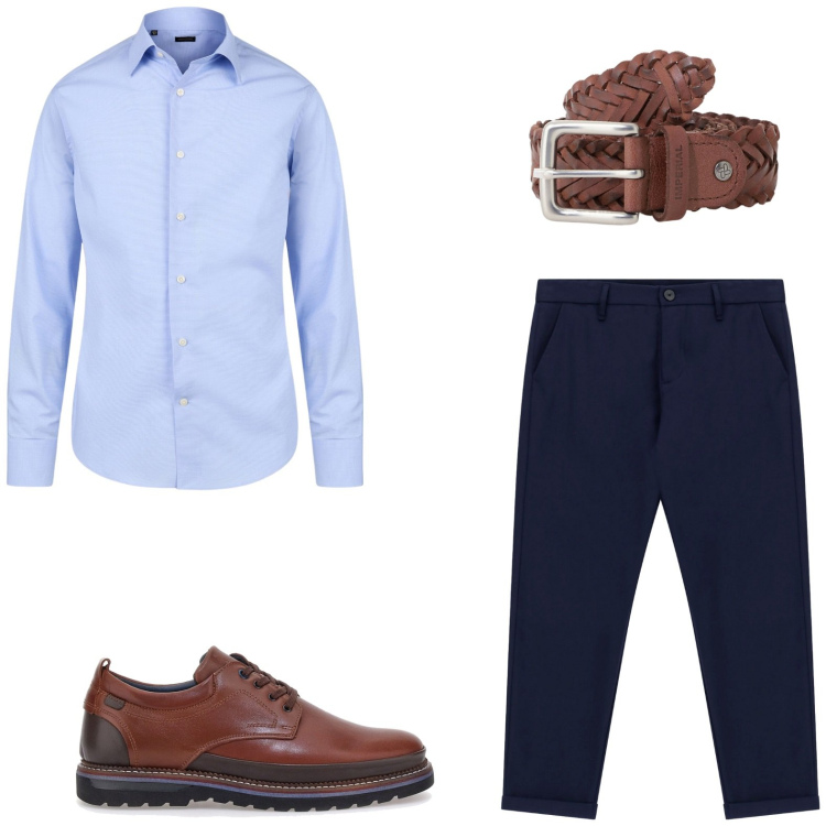 Outfit uomo - Aperitivo di fine estate in terrazza. Stile Casual per Tutti i giorni. Abbinamento con cinture, pantaloni, camicie, scarpe stringate.