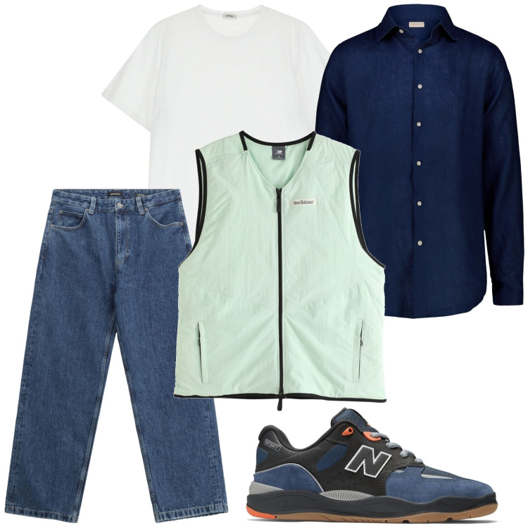 Outfit uomo - Strati con gilet trapuntato. Stile Casual per Ufficio. Abbinamento con gilet, sneakers, t-shirt, jeans, camicie.