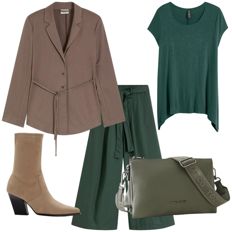 Outfit donna - bonprix - I nuovi must-have autunnali FW. Stile Minimal per Ufficio. Abbinamento con pantaloni, blazer, borse a tracolla, stivaletti, maglieria.