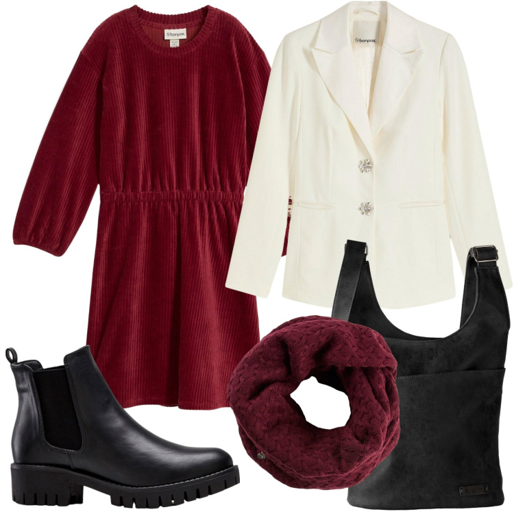 Outfit donna - bonprix - I nuovi must-have autunnali FW. Stile Minimal per Ufficio. Abbinamento con blazer, vestiti, stivaletti chelsea, borse a tracolla, foulard.