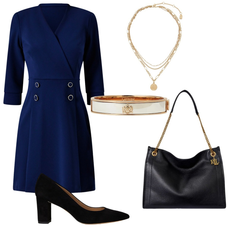 Outfit donna - Settembre in ufficio. Stile Bon Ton per Ufficio. Abbinamento con vestiti corti, borse tote, décolleté, ciondoli, braccialetti.