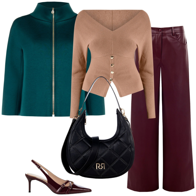 Outfit donna - Total look #2238464. Stile Casual per Tutti i giorni. Abbinamento con maglieria, borse a tracolla, décolleté, pantaloni, cappe.
