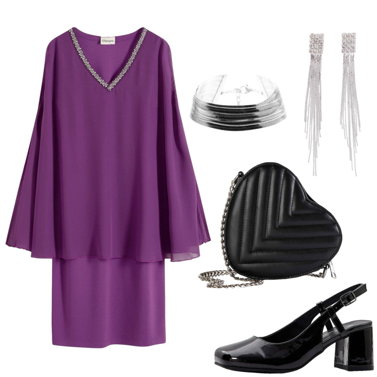 Outfit donna - Evento a settembre. Stile Chic per Tutti i giorni. Abbinamento con vestiti, orecchini, borse a tracolla, décolleté, braccialetti.