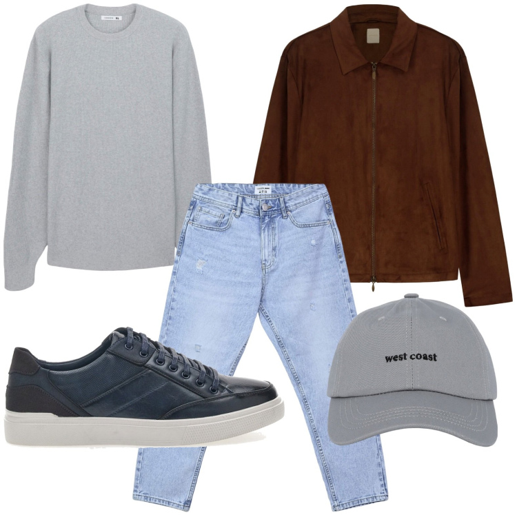 Outfit uomo - Urban. Stile Urban per Tutti i giorni. Abbinamento con cappelli con visiera, jeans strappati, maglieria, giacche, scarpe stringate.