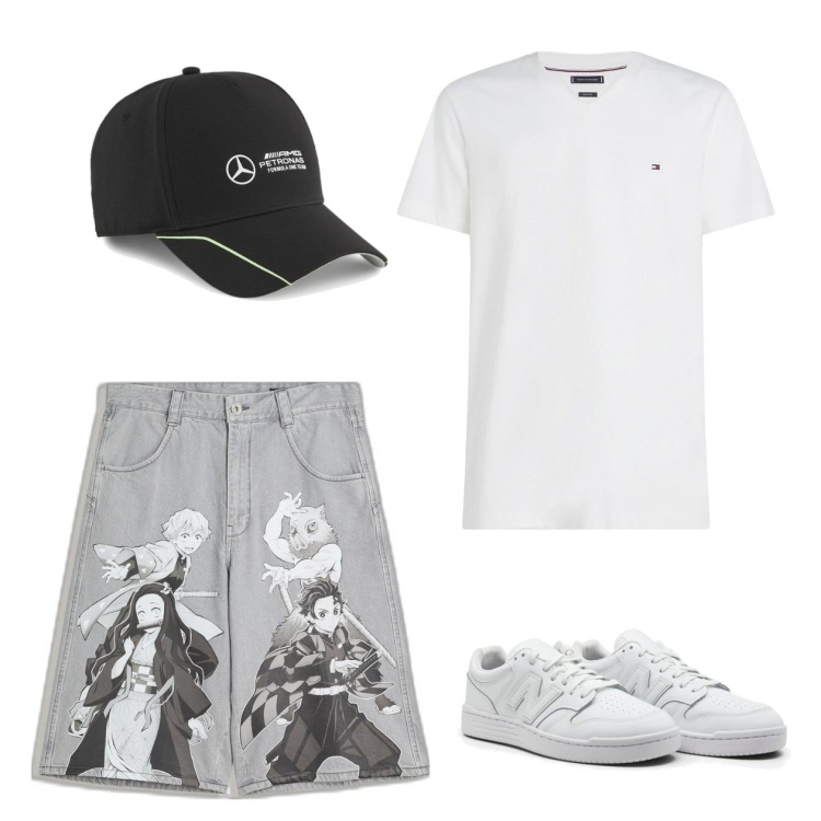 Outfit hombre - Casual #14665. Estilo Casual para Todos los días. Combinación con sneakers, sombreros, camiseta, bermudas.