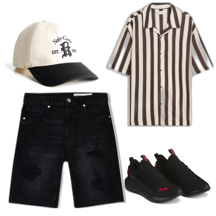 Outfit hombre - Casual #14666. Estilo Casual para Todos los días. Combinación con sneakers, sombreros, bermudas, camisas de manga corta.