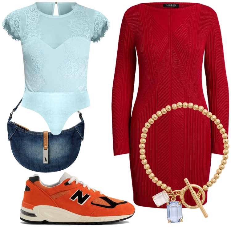 Outfit donna - Colori nell autunno. Stile Trendy per Tutti i giorni. Abbinamento con sneakers, body, borse a spalla, braccialetti, vestiti.
