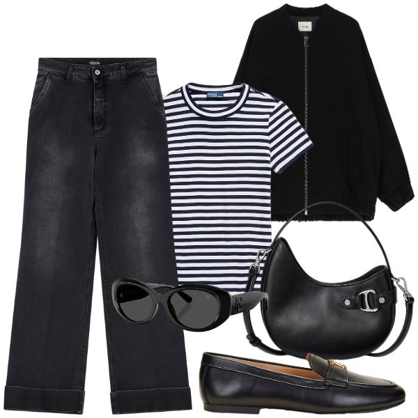 Outfit donna - IL giubbino leggero - @nike75. Stile Chic per Ufficio. Abbinamento con bomber, jeans, t-shirt, mocassini, occhiali da sole, borse a tracolla.
