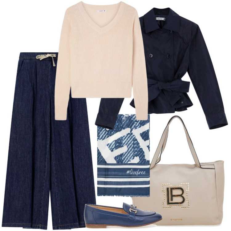 Outfit donna - Fall Collection - fw26. Stile Urban per Ufficio. Abbinamento con maglieria, blazer, jeans, mocassini, borse a spalla, foulard.