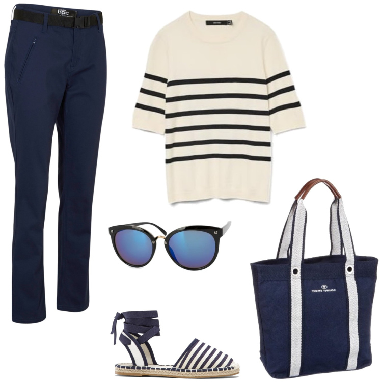 Outfit femme - Emma. Style Casual chic pour Tous les jours. Assortir avec espadrilles, pantalon , pulls, sacs à main, lunettes de soleil.