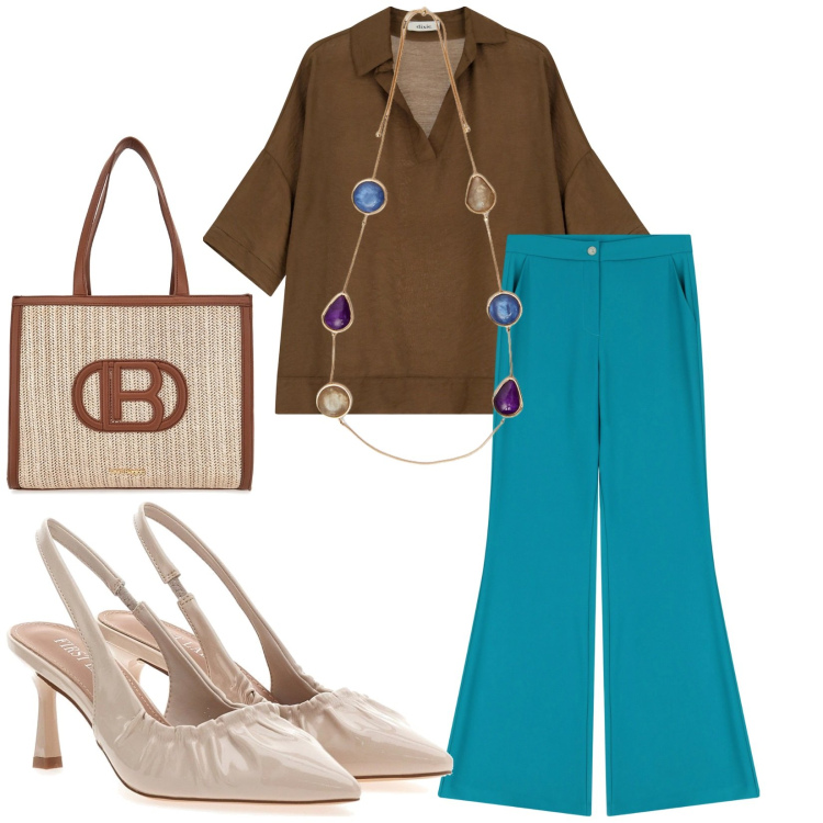 Outfit donna - Total look #2238580. Stile Casual chic per Ufficio. Abbinamento con bluse, pantaloni, décolleté, borse a spalla, collane.