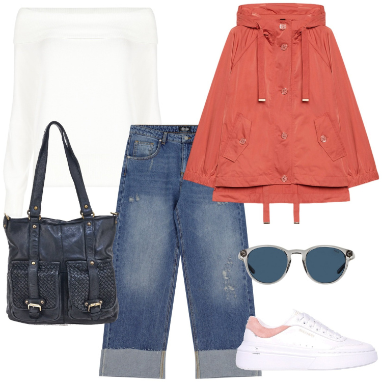 Outfit donna - Must have FW26: la giacca antivento. Stile Casual per Tutti i giorni. Abbinamento con maglieria, jeans dritti, occhiali da sole, parka, sneakers, borse a spalla.