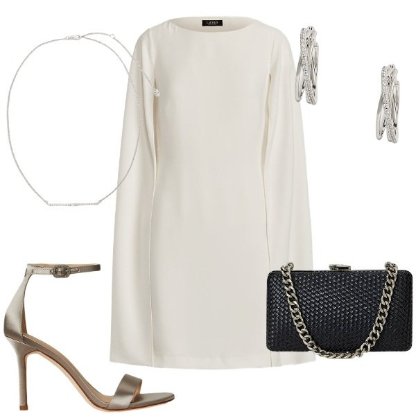 Outfit donna - Festival del cinema. Stile Chic per Cerimonia. Abbinamento con vestiti, clutch, orecchini, sandali col tacco, collane.