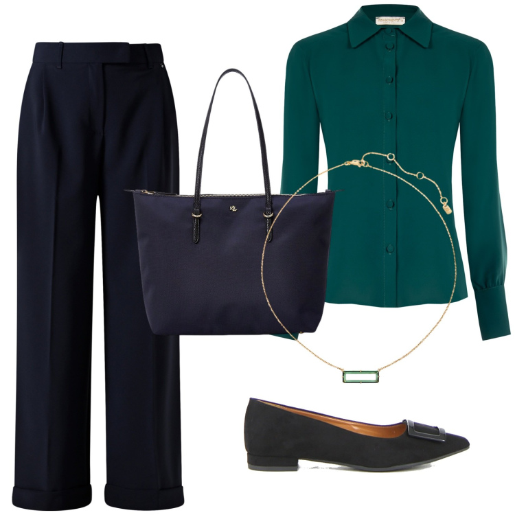 Outfit donna - Rinascimento. Stile Bon Ton per Ufficio. Abbinamento con camicie, pantaloni, borse tote, collane, ballerine.