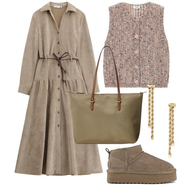 Outfit donna - Vacanze al nord. Stile Etnico per Tutti i giorni. Abbinamento con vestiti lunghi, gilet, borse tote, orecchini, stivaletti.