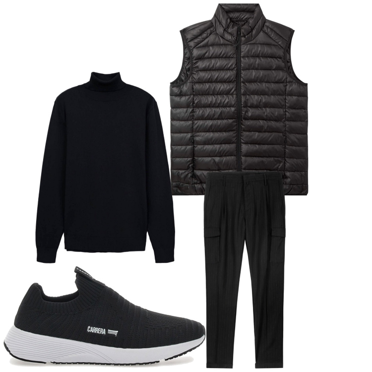 Outfit uomo - Freschetto. Stile Casual per Tutti i giorni. Abbinamento con piumini, maglieria, pantaloni cargo, sneakers.