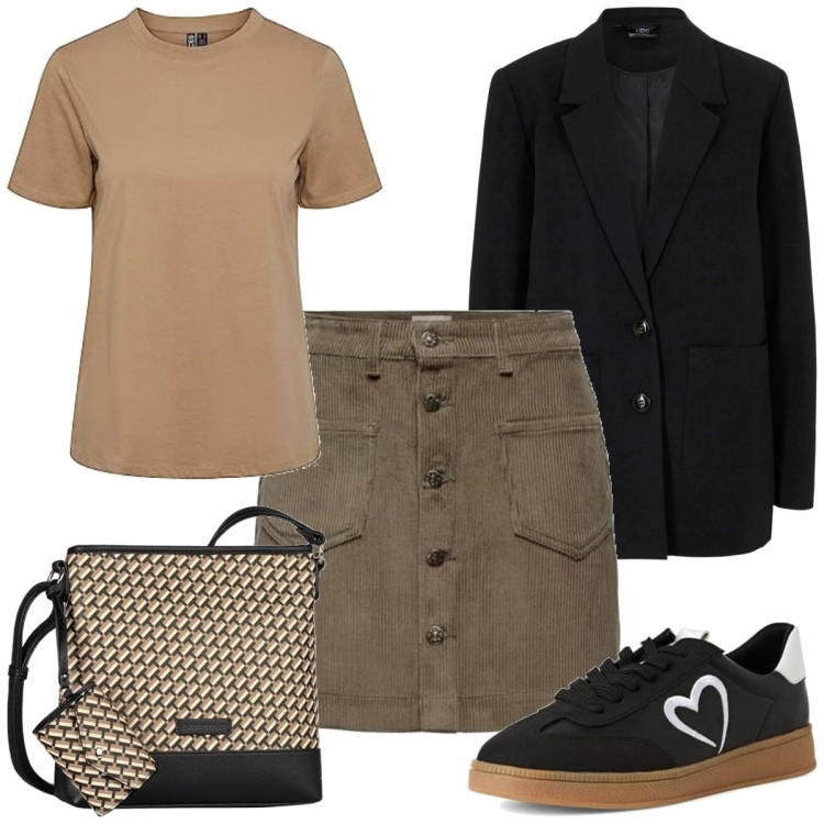 Outfit femme - Basique #4558. Style Basique pour Tous les jours. Assortir avec blazers, t-shirts, sneakers, jupes au genou, sacs besace.
