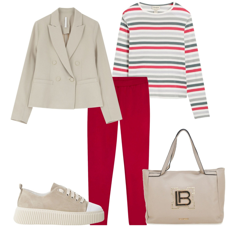 Outfit donna - Total look #2238645. Stile Casual per Tutti i giorni. Abbinamento con maglieria, sneakers, blazer, leggings, borse a spalla.